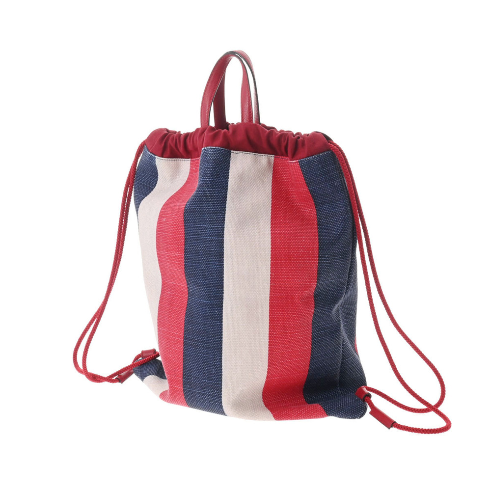 Gucci Tricolor Blue Canvas Red Drawstring White Daypack Leather Backpack